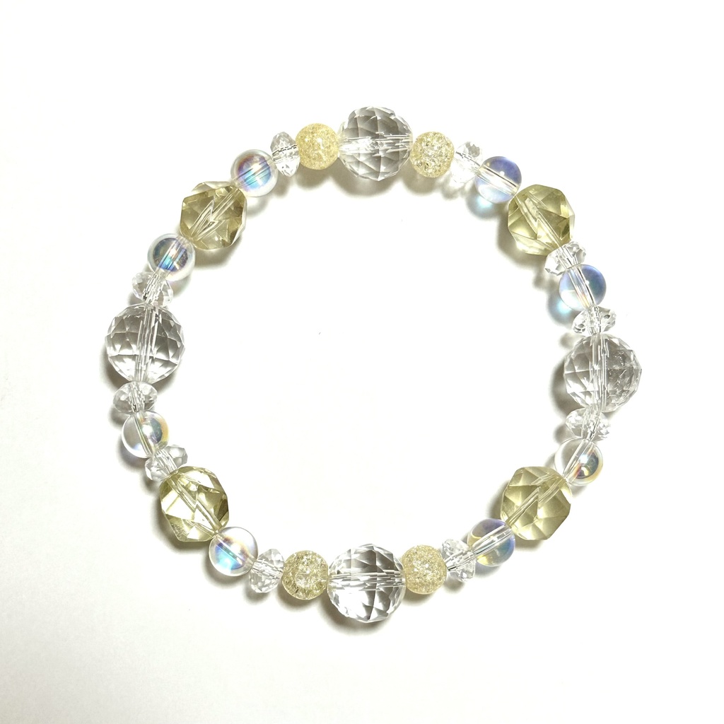 「 レモネード 」  ✯ レモンクォーツ オーラクォーツ イエロークラック水晶 水晶 / 天然石ブレスレット パワーストーン 天然石アクセサリー