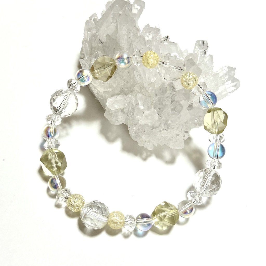 「 レモネード 」  ✯ レモンクォーツ オーラクォーツ イエロークラック水晶 水晶 / 天然石ブレスレット パワーストーン 天然石アクセサリー