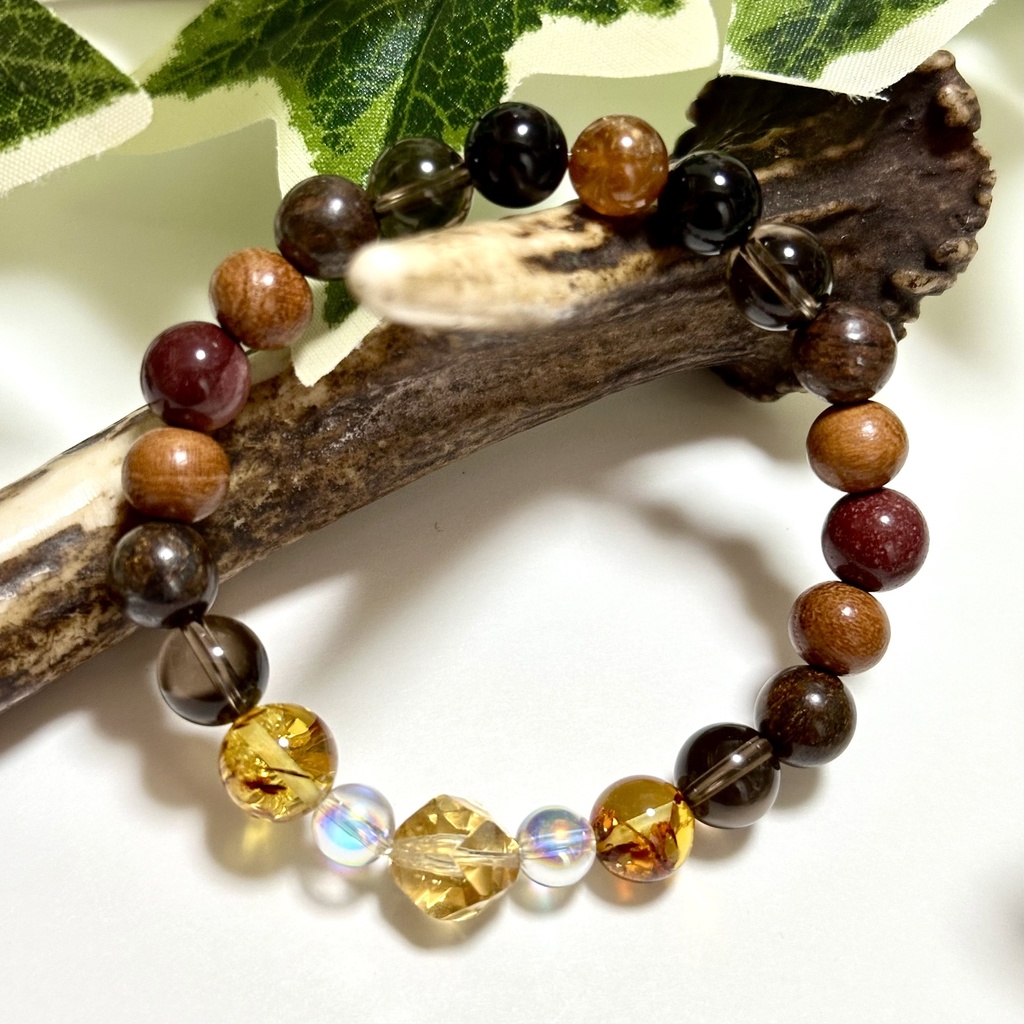 「 JAZZを聴きながら 」 ✯ シトリン バルティックアンバー スモーキークォーツ ブロンザイト 欅 / 天然石ブレスレット パワーストーン 天然石アクセサリー