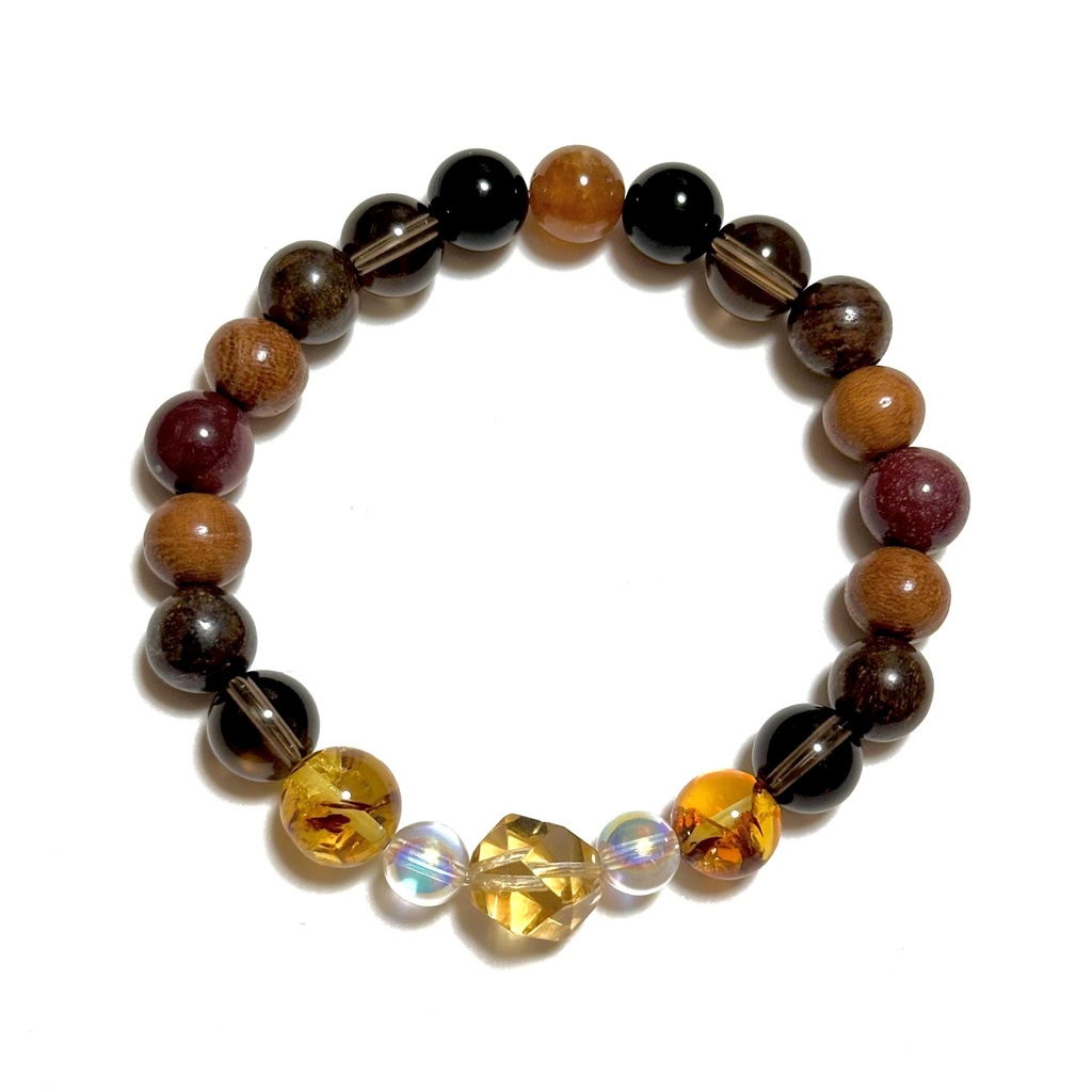 「 JAZZを聴きながら 」 ✯ シトリン バルティックアンバー スモーキークォーツ ブロンザイト 欅 / 天然石ブレスレット パワーストーン 天然石アクセサリー