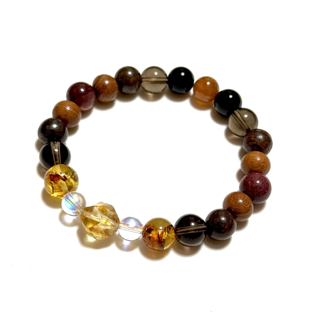 「 JAZZを聴きながら 」 ✯ シトリン バルティックアンバー スモーキークォーツ ブロンザイト 欅 / 天然石ブレスレット パワーストーン 天然石アクセサリー
