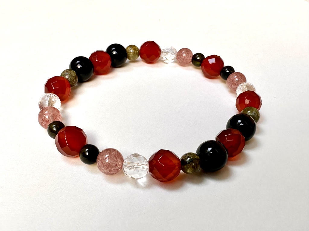 「 甘いスイカ 」 ✯ レッドアゲート モリオン ストロベリークォーツ トルマリン ペリドット/ 天然石ブレスレット パワーストーン 天然石アクセサリー