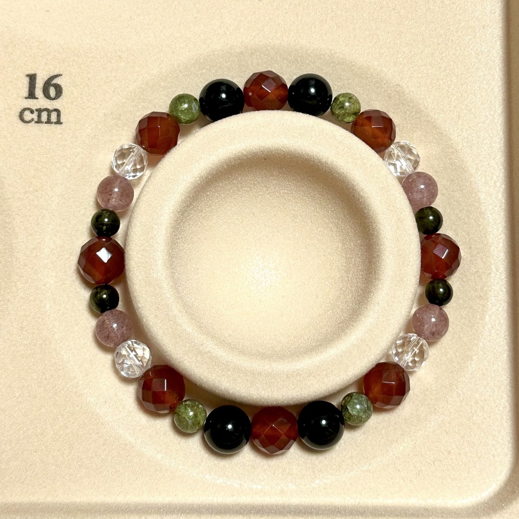 「 甘いスイカ 」 ✯ レッドアゲート モリオン ストロベリークォーツ トルマリン ペリドット/ 天然石ブレスレット パワーストーン 天然石アクセサリー