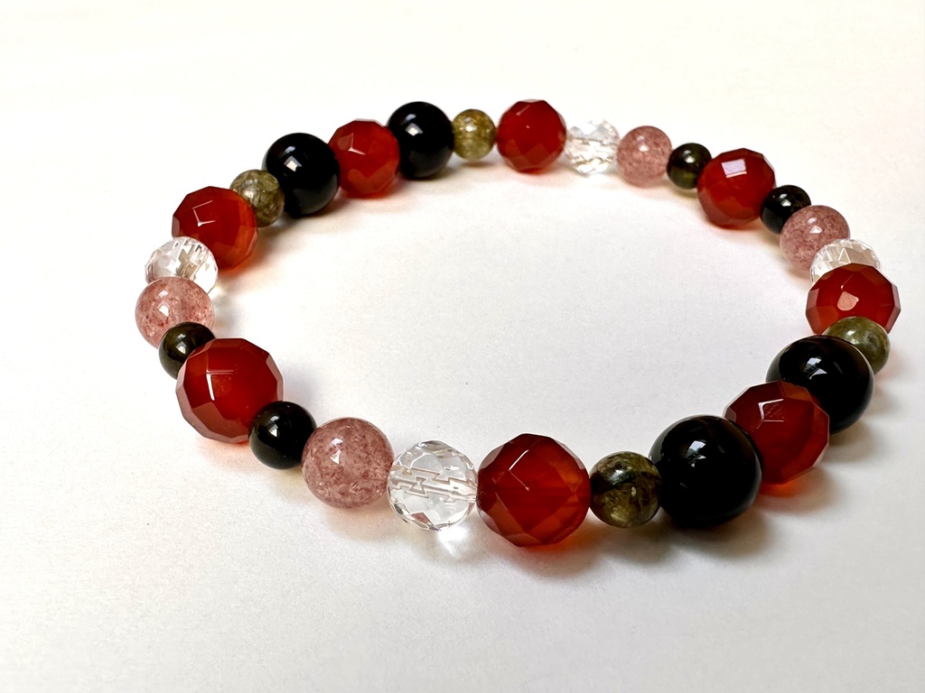「 甘いスイカ 」 ✯ レッドアゲート モリオン ストロベリークォーツ トルマリン ペリドット/ 天然石ブレスレット パワーストーン 天然石アクセサリー