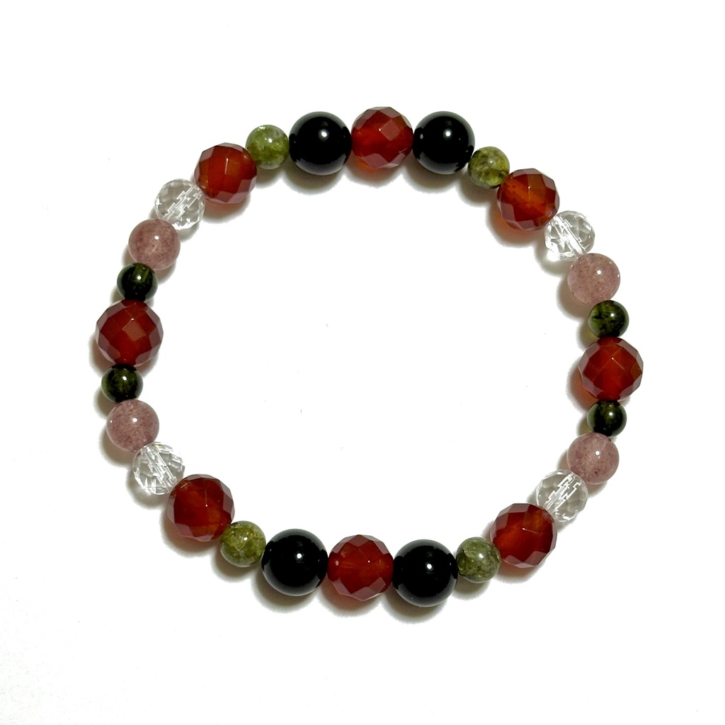 「 甘いスイカ 」 ✯ レッドアゲート モリオン ストロベリークォーツ トルマリン ペリドット/ 天然石ブレスレット パワーストーン 天然石アクセサリー