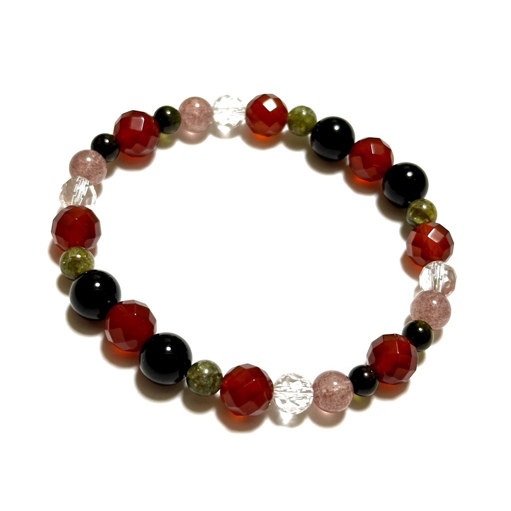 「 甘いスイカ 」 ✯ レッドアゲート モリオン ストロベリークォーツ トルマリン ペリドット/ 天然石ブレスレット パワーストーン 天然石アクセサリー