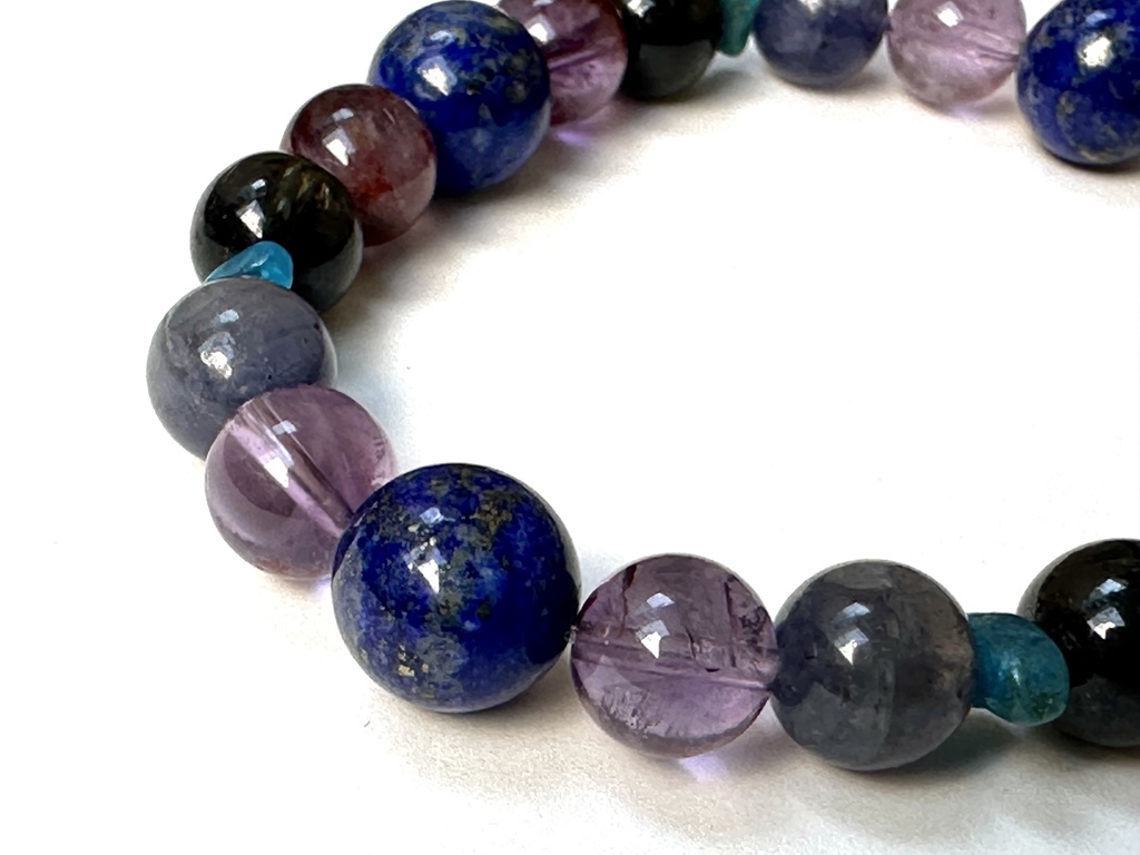 「 天の川 」 ✯ ラピスラズリ アメジストガーデンクォーツ ヌーマイト アパタイト アイオライトサンストーン/ 天然石ブレスレット パワーストーン 天然石アクセサリー