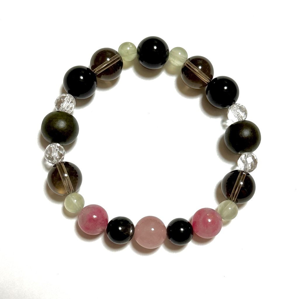 「 蓮の花─穏健─ 」 ✯ ローズクォーツ ハイパーシーン 緑檀(生命樹) モリオン/ 天然石ブレスレット パワーストーン 天然石アクセサリー