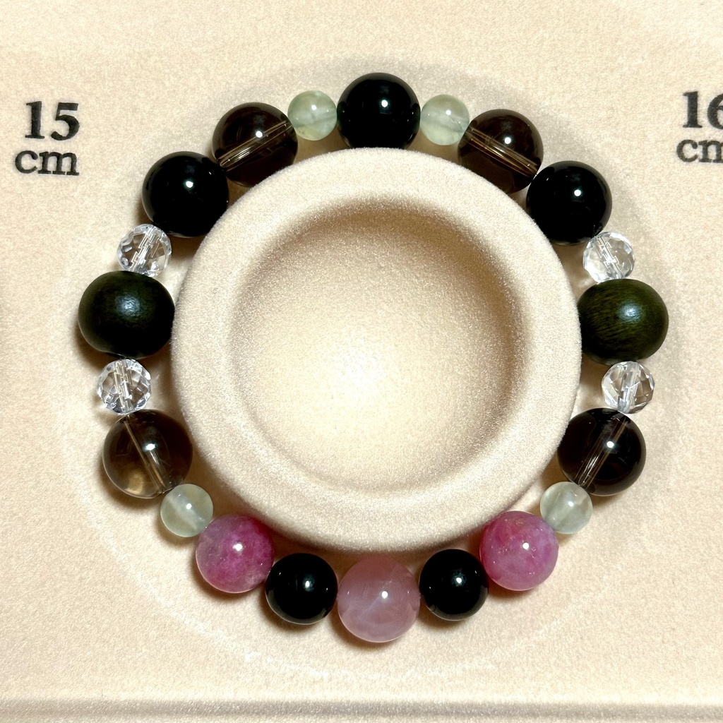 「 蓮の花─穏健─ 」 ✯ ローズクォーツ ハイパーシーン 緑檀(生命樹) モリオン/ 天然石ブレスレット パワーストーン 天然石アクセサリー