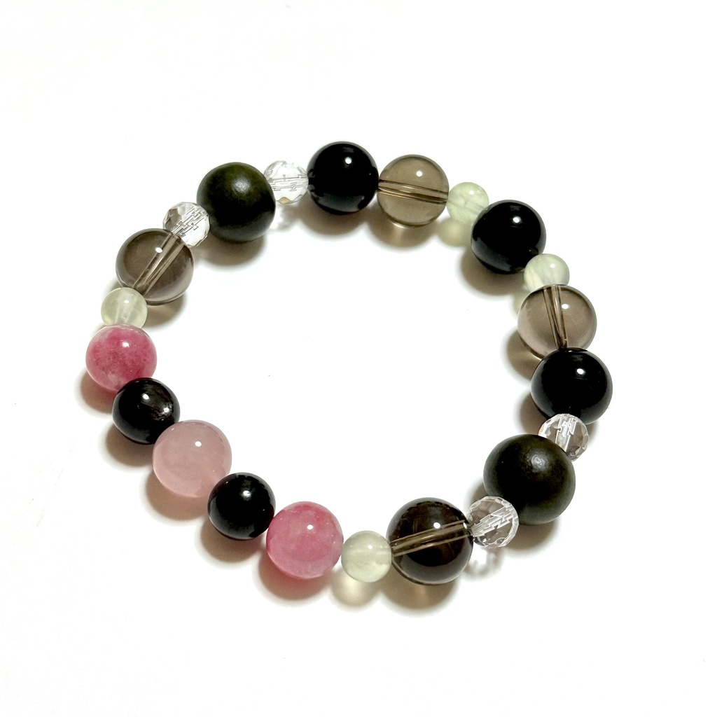 「 蓮の花─穏健─ 」 ✯ ローズクォーツ ハイパーシーン 緑檀(生命樹) モリオン/ 天然石ブレスレット パワーストーン 天然石アクセサリー