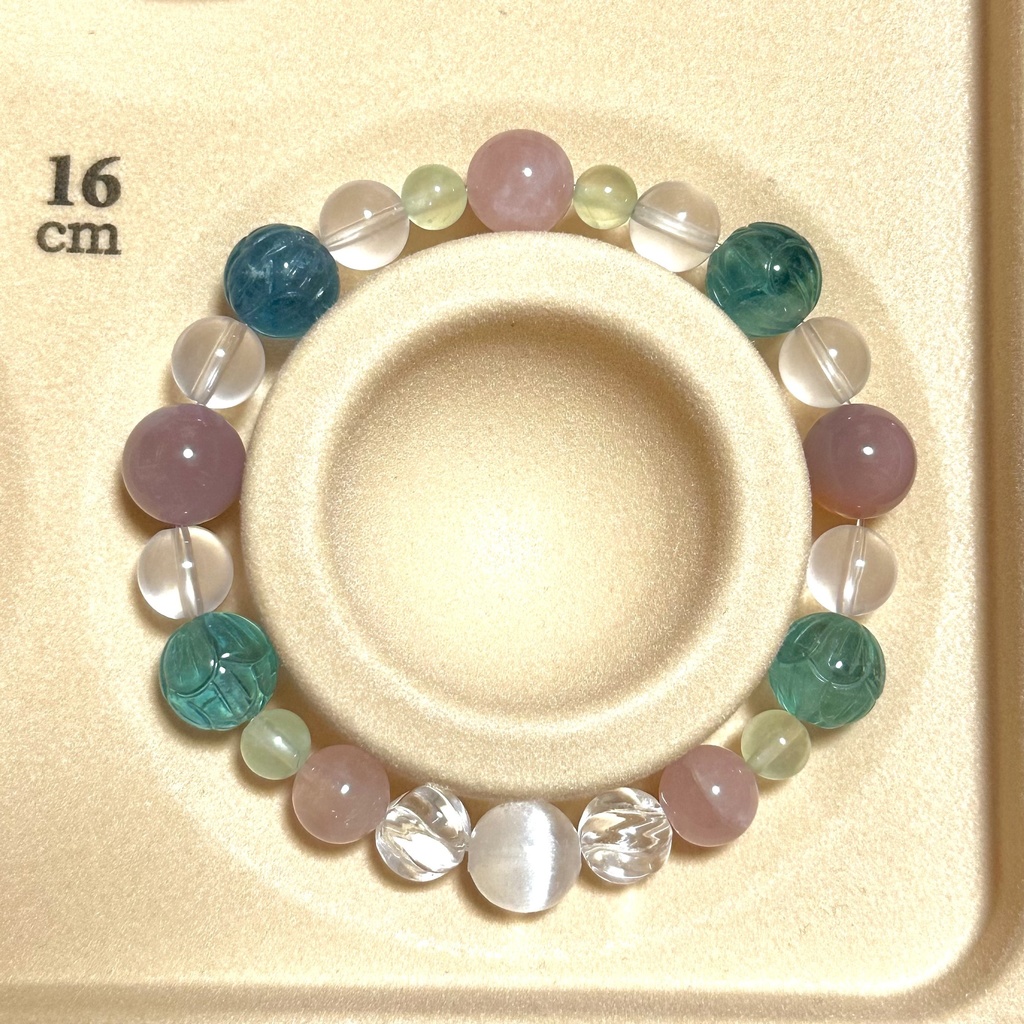 「 蓮の花─温良─ 」 ✯ セレナイト ローズクォーツ フローライト プレナイト ソルトソースアゲート / 天然石ブレスレット パワーストーン 天然石アクセサリー