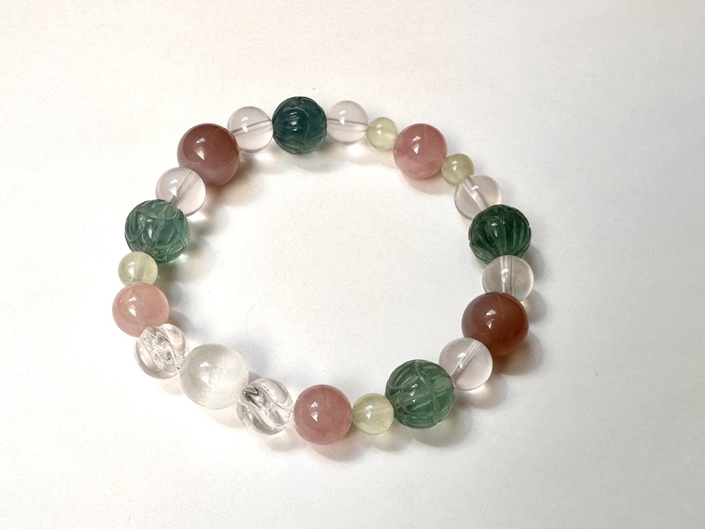 「 蓮の花─温良─ 」 ✯ セレナイト ローズクォーツ フローライト プレナイト ソルトソースアゲート / 天然石ブレスレット パワーストーン 天然石アクセサリー