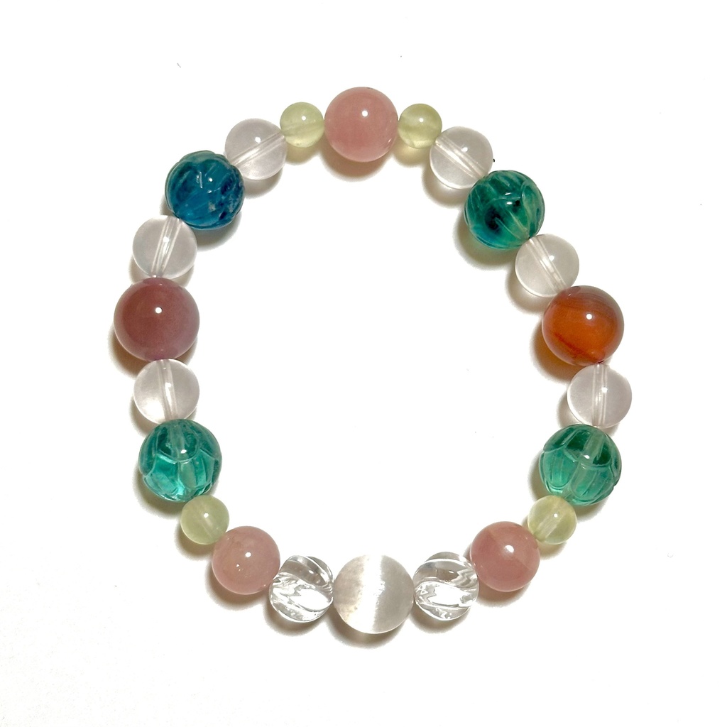 「 蓮の花─温良─ 」 ✯ セレナイト ローズクォーツ フローライト プレナイト ソルトソースアゲート / 天然石ブレスレット パワーストーン 天然石アクセサリー