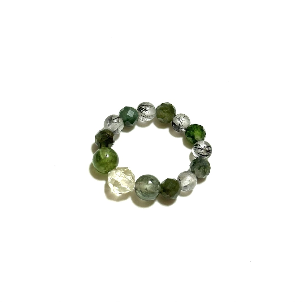 「 深緑の光 」| 星明かりの指輪 ✯ ゴールデンアンデシン トルマリン ブラックルチルクォーツ / 天然石リング パワーストーン 天然石アクセサリー