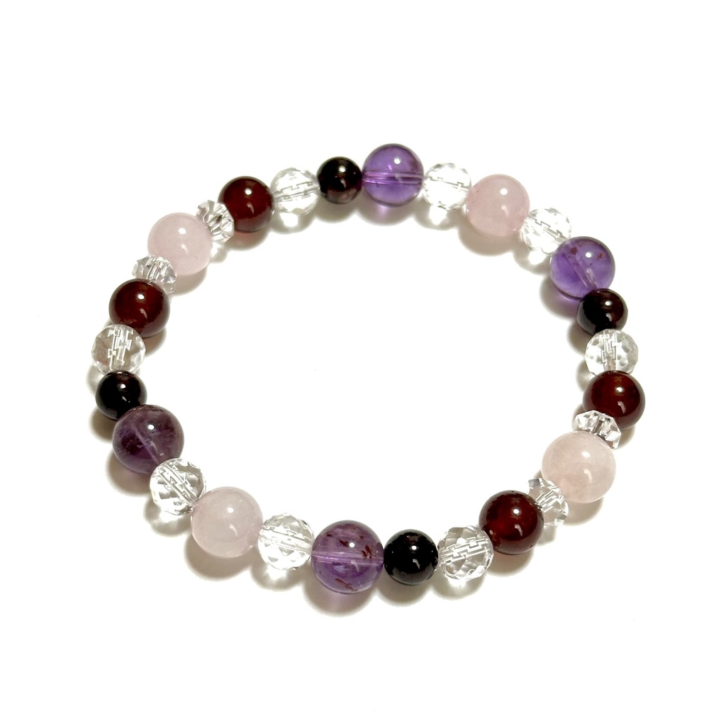 「 夜のドレス 」 ✯ ローズクォーツ ヘソナイト ガーネット アメジストガーデンクォーツ/ 天然石ブレスレット パワーストーン 天然石アクセサリー