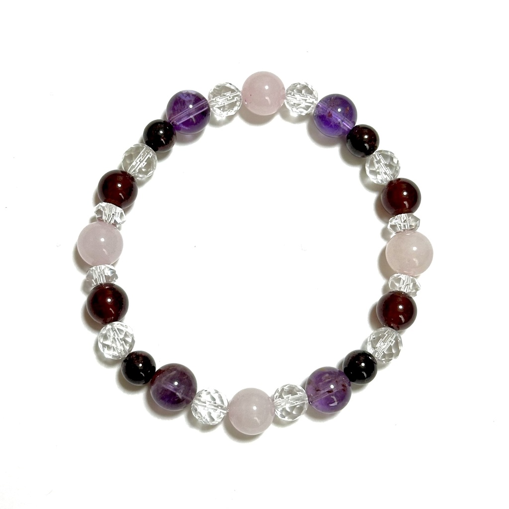 「 夜のドレス 」 ✯ ローズクォーツ ヘソナイト ガーネット アメジストガーデンクォーツ/ 天然石ブレスレット パワーストーン 天然石アクセサリー