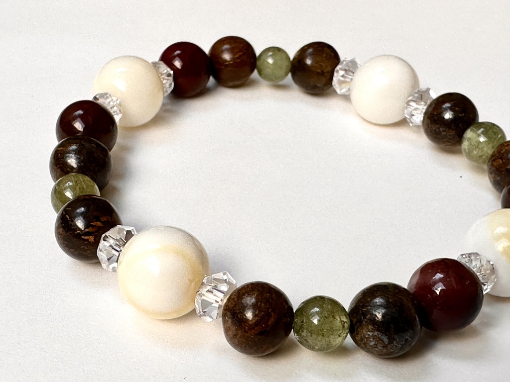 「 コーヒーフロート 」 ✯ ゴールデンシャコガイ ブロンザイト モッカイト グリーンアパタイト / 天然石ブレスレット パワーストーン 天然石アクセサリー