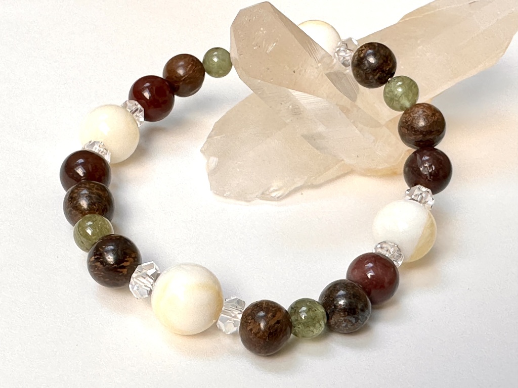 「 コーヒーフロート 」 ✯ ゴールデンシャコガイ ブロンザイト モッカイト グリーンアパタイト / 天然石ブレスレット パワーストーン 天然石アクセサリー