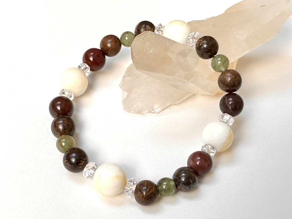 「 コーヒーフロート 」 ✯ ゴールデンシャコガイ ブロンザイト モッカイト グリーンアパタイト / 天然石ブレスレット パワーストーン 天然石アクセサリー
