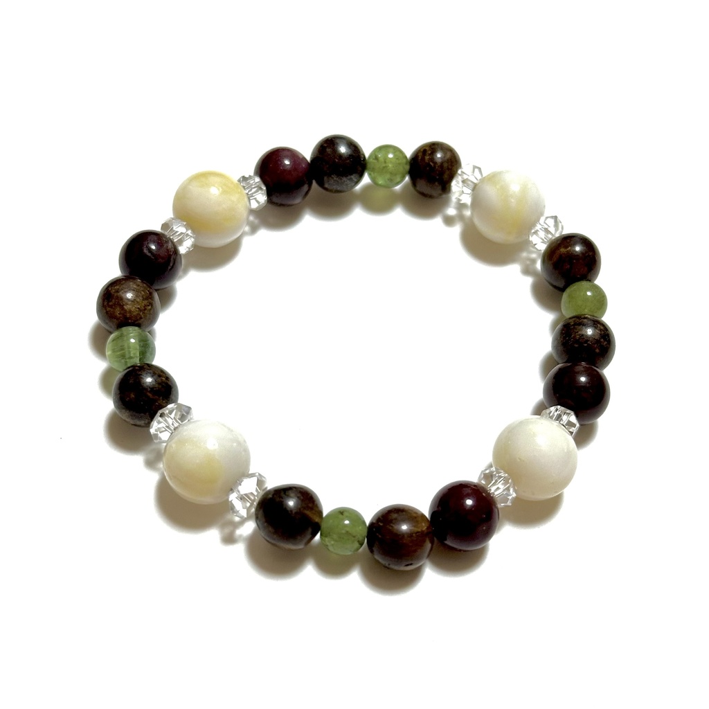 「 コーヒーフロート 」 ✯ ゴールデンシャコガイ ブロンザイト モッカイト グリーンアパタイト / 天然石ブレスレット パワーストーン 天然石アクセサリー