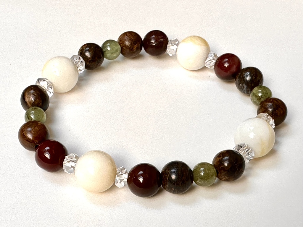 「 コーヒーフロート 」 ✯ ゴールデンシャコガイ ブロンザイト モッカイト グリーンアパタイト / 天然石ブレスレット パワーストーン 天然石アクセサリー