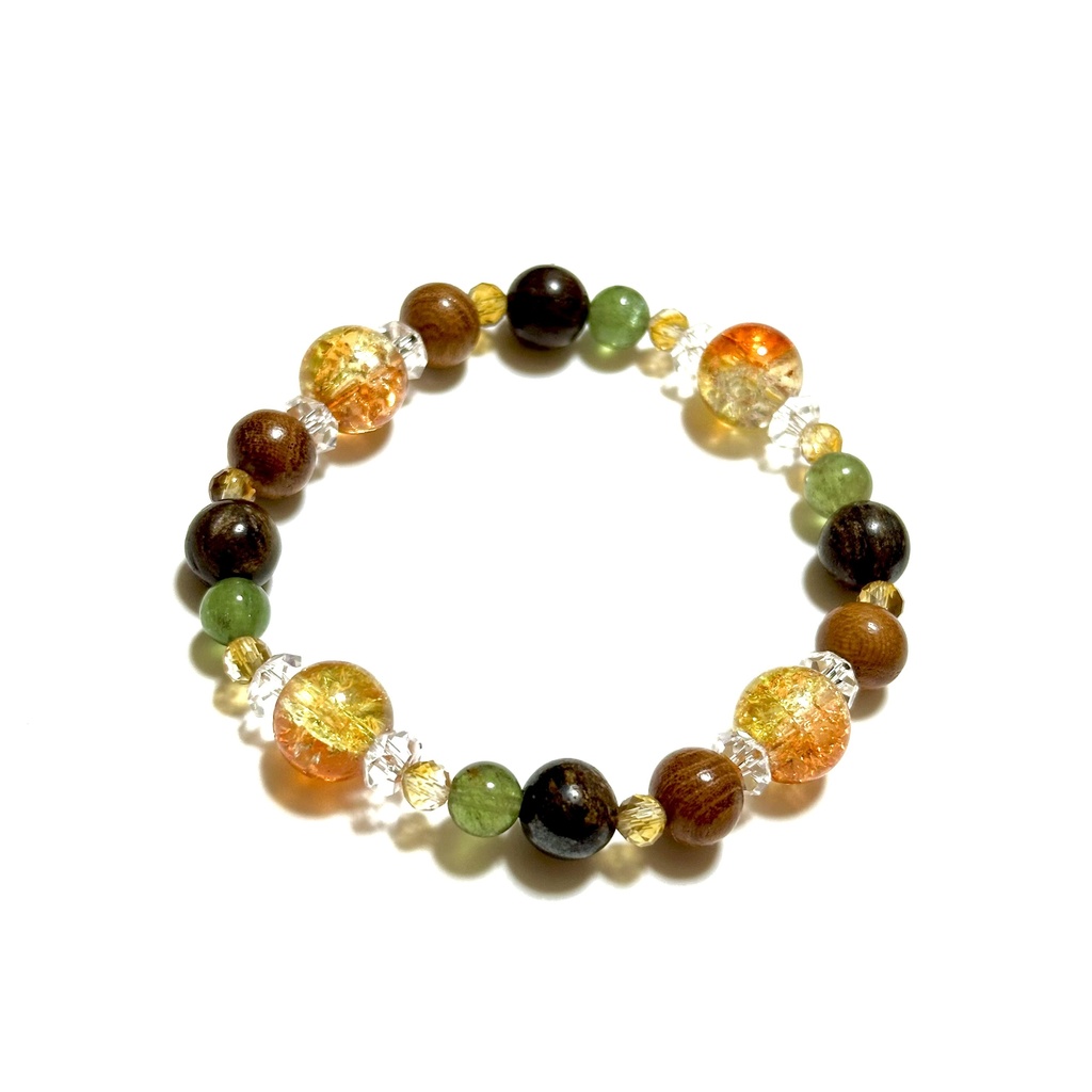 「 金木犀 」  ✯ 瑠璃ガラス シトリン ブロンザイト グリーンアパタイト 欅 / 天然石ブレスレット パワーストーン 天然石アクセサリー
