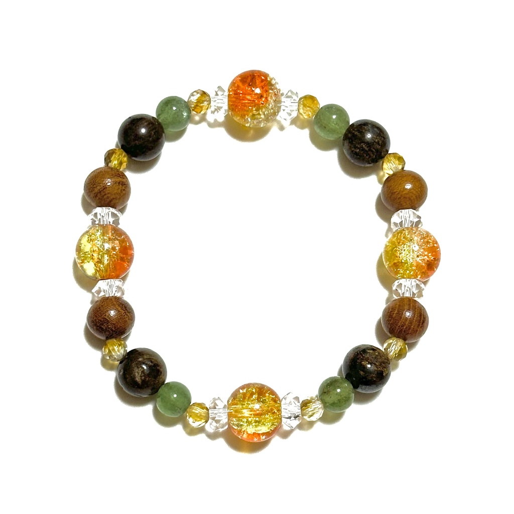 「 金木犀 」  ✯ 瑠璃ガラス シトリン ブロンザイト グリーンアパタイト 欅 / 天然石ブレスレット パワーストーン 天然石アクセサリー