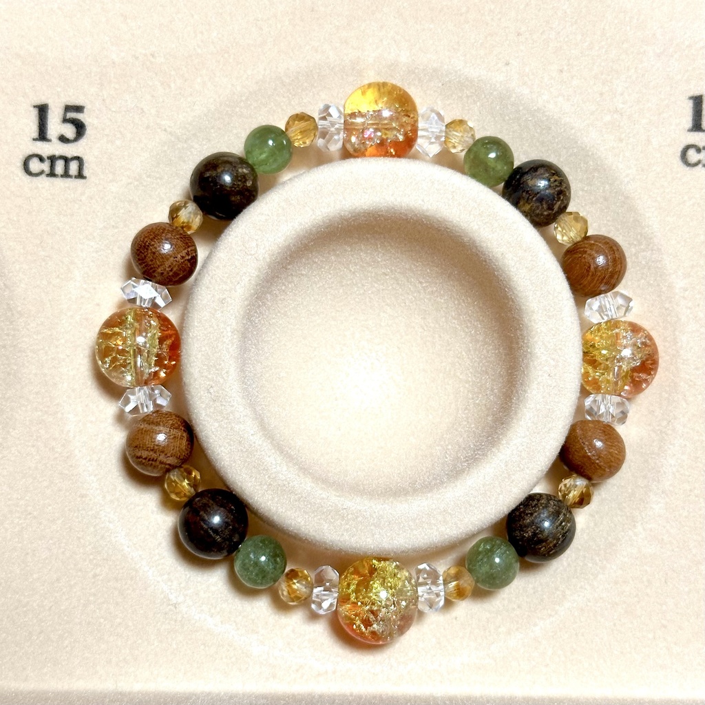 「 金木犀 」  ✯ 瑠璃ガラス シトリン ブロンザイト グリーンアパタイト 欅 / 天然石ブレスレット パワーストーン 天然石アクセサリー