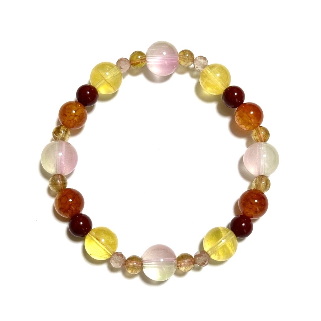 「 夕陽と秋桜 」 ✯ ドラゴンアゲート フローライト トルマリン シナバー アンデシン 瑠璃ガラス / 天然石ブレスレット パワーストーン 天然石アクセサリー