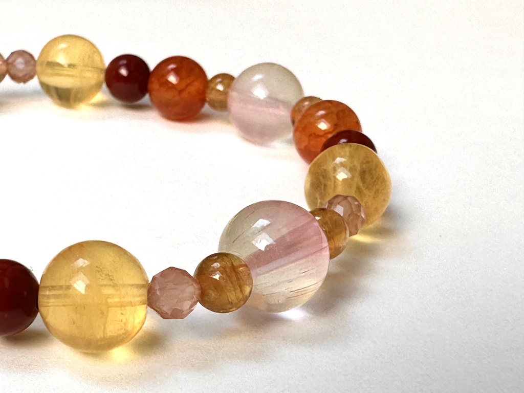 「 夕陽と秋桜 」 ✯ ドラゴンアゲート フローライト トルマリン シナバー アンデシン 瑠璃ガラス / 天然石ブレスレット パワーストーン 天然石アクセサリー