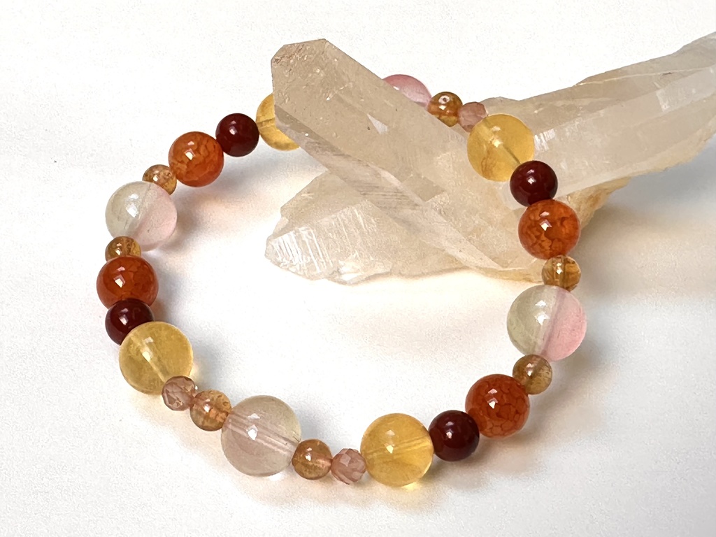 「 夕陽と秋桜 」 ✯ ドラゴンアゲート フローライト トルマリン シナバー アンデシン 瑠璃ガラス / 天然石ブレスレット パワーストーン 天然石アクセサリー