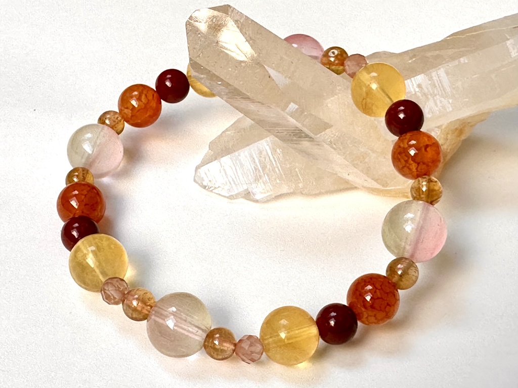 「 夕陽と秋桜 」 ✯ ドラゴンアゲート フローライト トルマリン シナバー アンデシン 瑠璃ガラス / 天然石ブレスレット パワーストーン 天然石アクセサリー