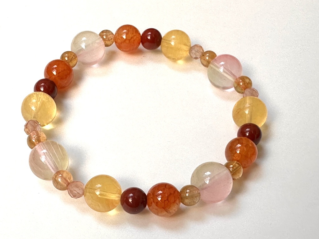 「 夕陽と秋桜 」 ✯ ドラゴンアゲート フローライト トルマリン シナバー アンデシン 瑠璃ガラス / 天然石ブレスレット パワーストーン 天然石アクセサリー