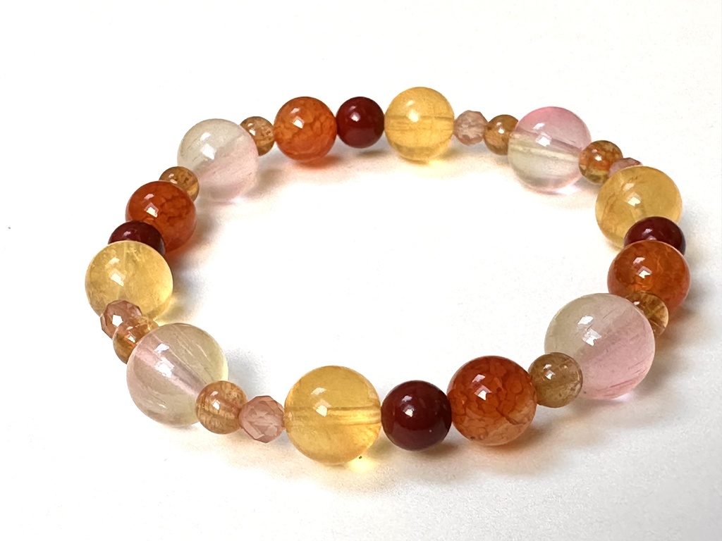 「 夕陽と秋桜 」 ✯ ドラゴンアゲート フローライト トルマリン シナバー アンデシン 瑠璃ガラス / 天然石ブレスレット パワーストーン 天然石アクセサリー