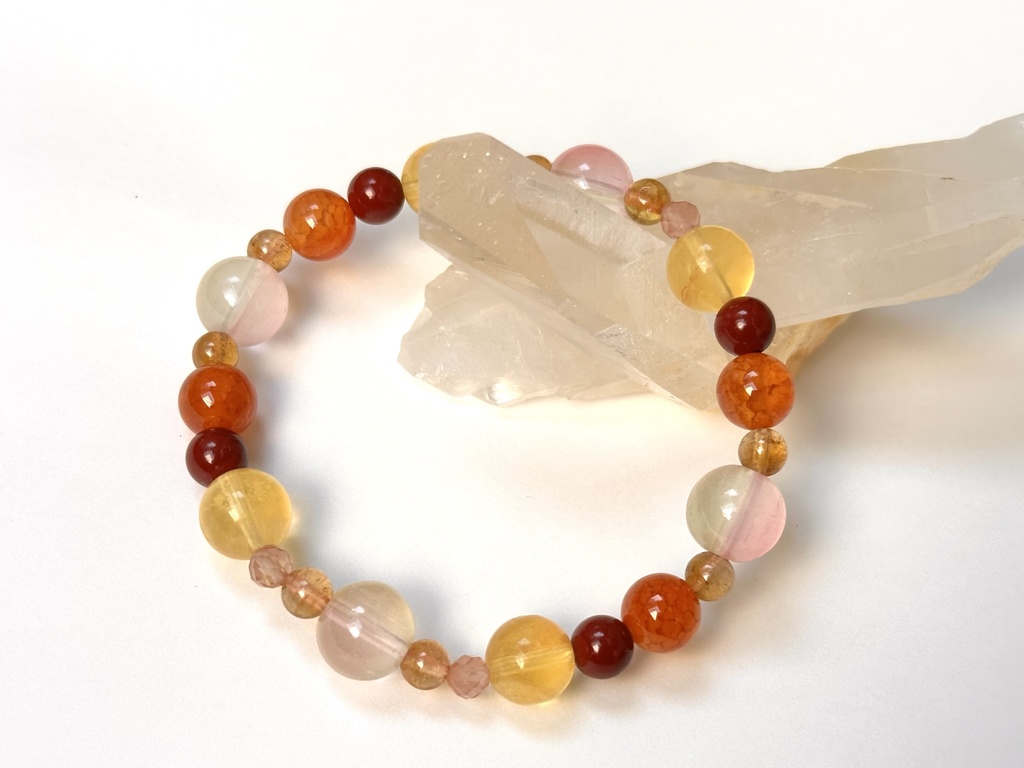 「 夕陽と秋桜 」 ✯ ドラゴンアゲート フローライト トルマリン シナバー アンデシン 瑠璃ガラス / 天然石ブレスレット パワーストーン 天然石アクセサリー