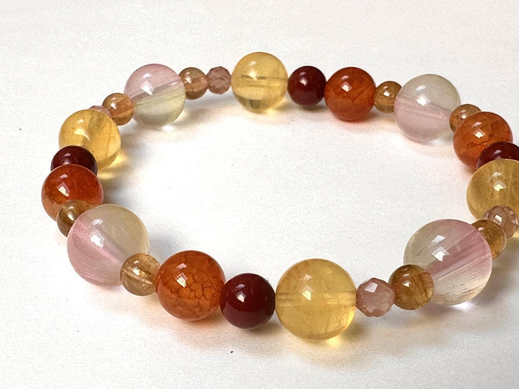 「 夕陽と秋桜 」 ✯ ドラゴンアゲート フローライト トルマリン シナバー アンデシン 瑠璃ガラス / 天然石ブレスレット パワーストーン 天然石アクセサリー