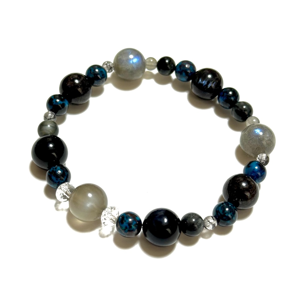 「 深海と新月 」 ✯ グレームーンストーン クリソコラ ホークスアイ ヌーマイト イーグルアイ/ 天然石ブレスレット パワーストーン 天然石アクセサリー