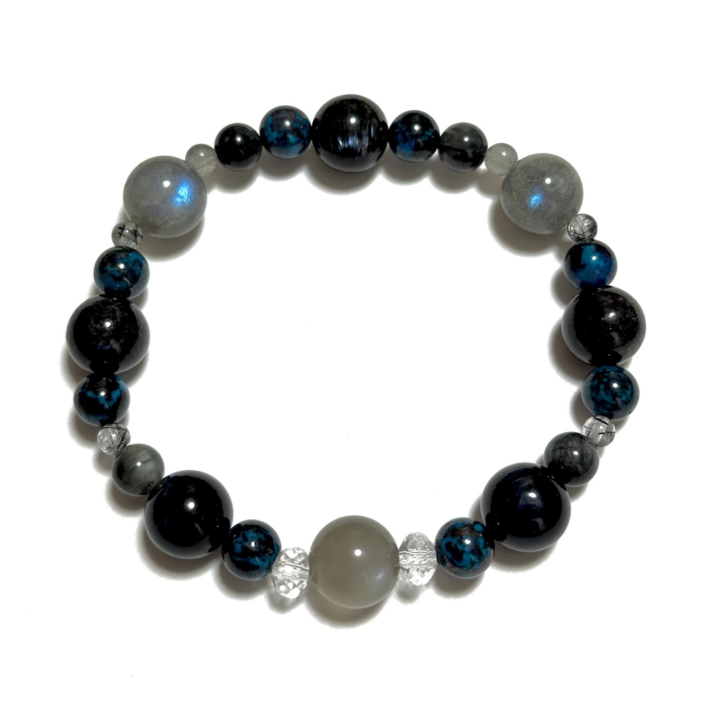 「 深海と新月 」 ✯ グレームーンストーン クリソコラ ホークスアイ ヌーマイト イーグルアイ/ 天然石ブレスレット パワーストーン 天然石アクセサリー
