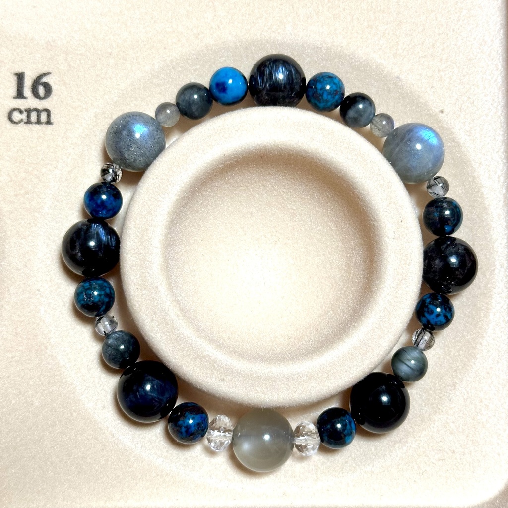 「 深海と新月 」 ✯ グレームーンストーン クリソコラ ホークスアイ ヌーマイト イーグルアイ/ 天然石ブレスレット パワーストーン 天然石アクセサリー