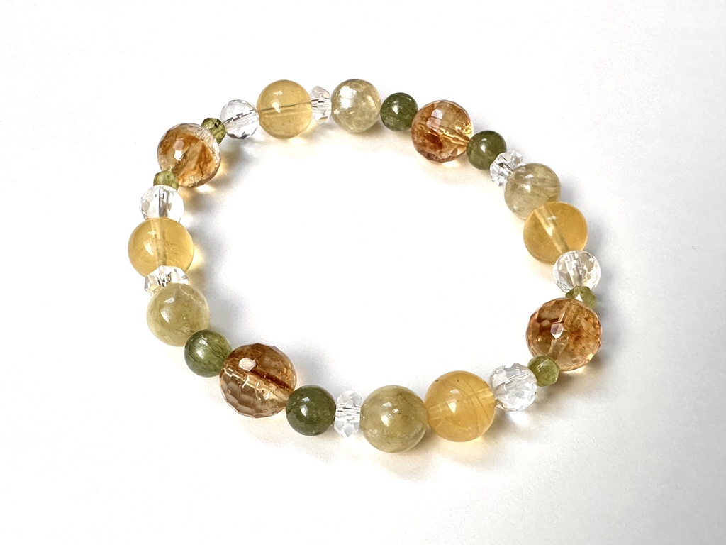 「 ノエルの星 」 ✯ シトリン ペリドット イエローフローライト ゴールデンマイカ グリーンアパタイト/ 天然石ブレスレット パワーストーン 天然石アクセサリー