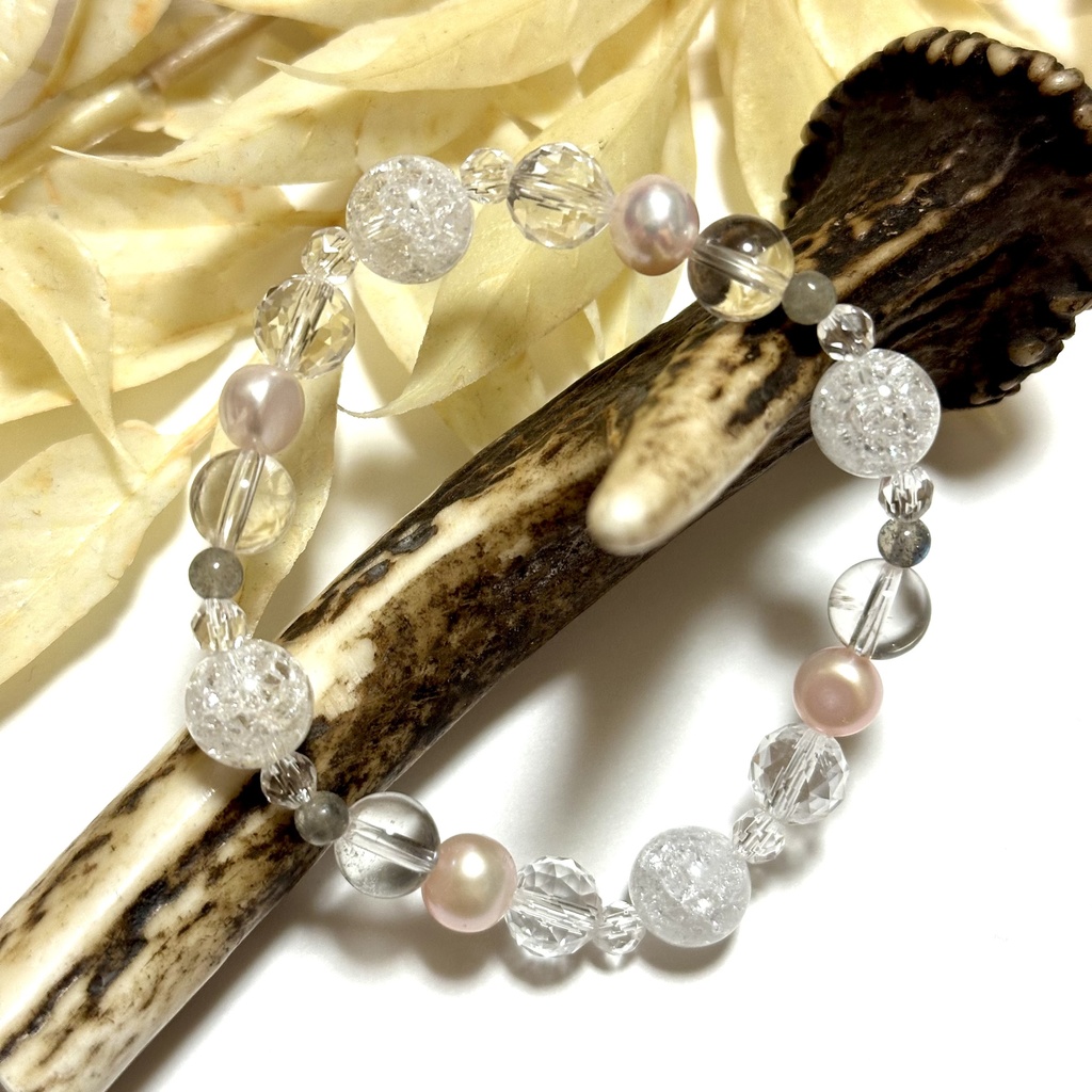 「 snø * 雪 」  ✯ 水晶 淡水パール ラブラドライト/ 天然石ブレスレット パワーストーン 天然石アクセサリー