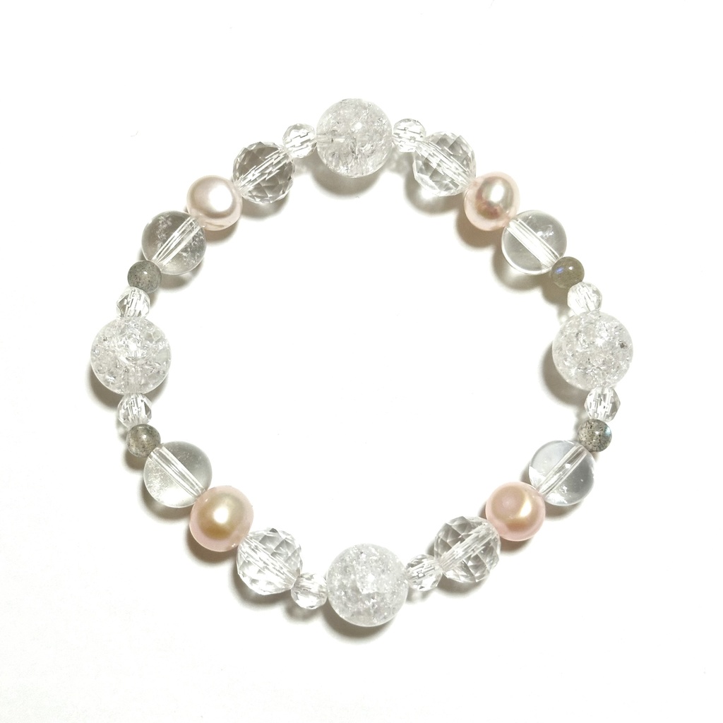 「 snø * 雪 」  ✯ 水晶 淡水パール ラブラドライト/ 天然石ブレスレット パワーストーン 天然石アクセサリー