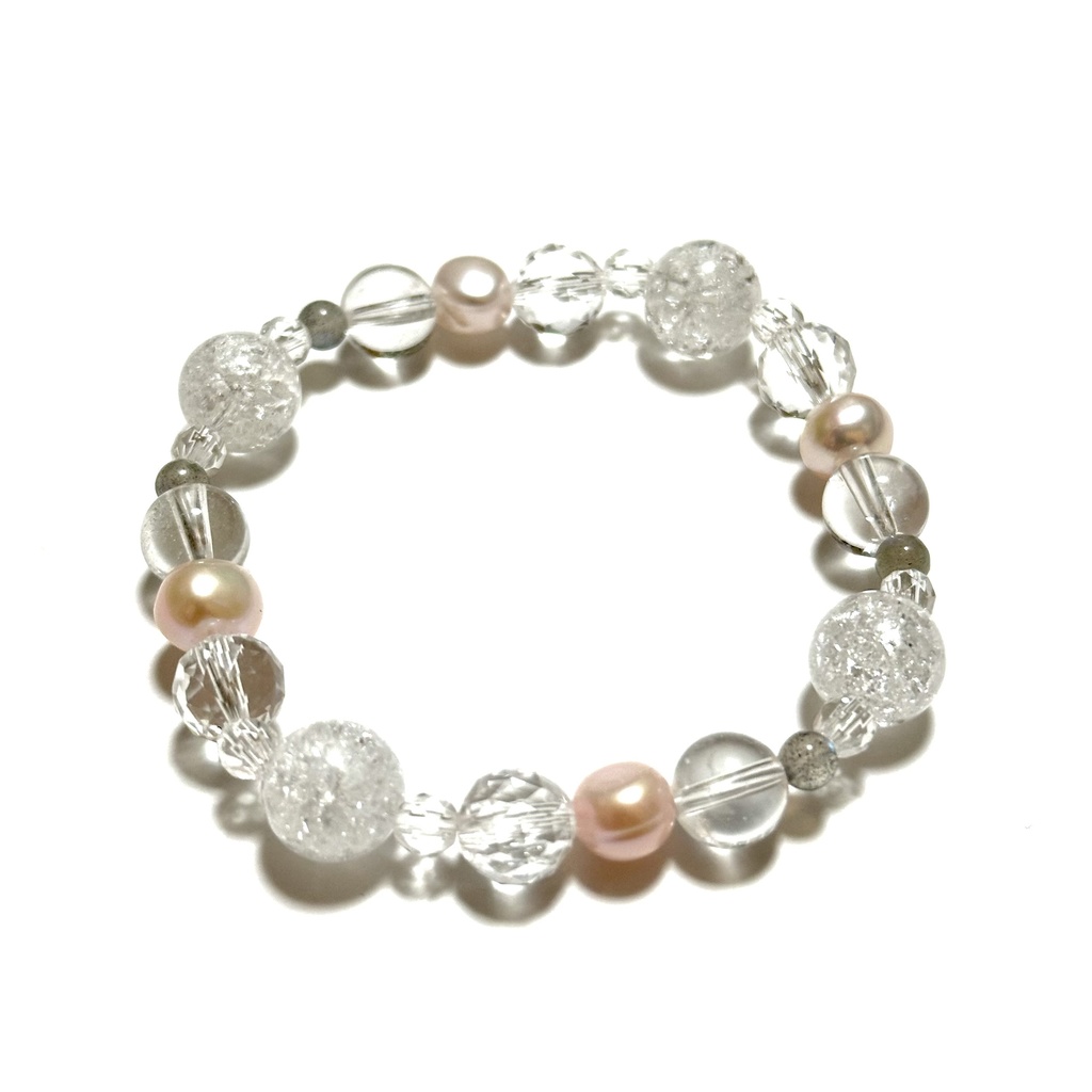 「 snø * 雪 」  ✯ 水晶 淡水パール ラブラドライト/ 天然石ブレスレット パワーストーン 天然石アクセサリー