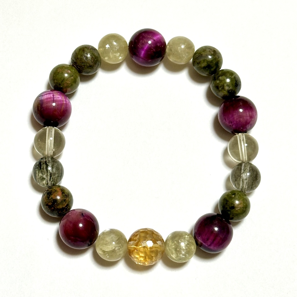 「 山茶花 」  ✯ シトリン タイガーアイ ゴールデンマイカ ユナカイト 草入り水晶 / 天然石ブレスレット パワーストーン 天然石アクセサリー