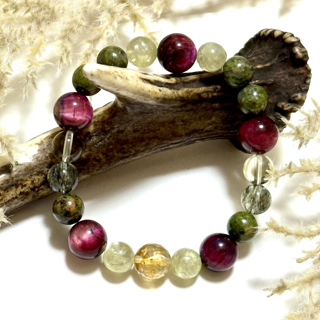 「 山茶花 」  ✯ シトリン タイガーアイ ゴールデンマイカ ユナカイト 草入り水晶 / 天然石ブレスレット パワーストーン 天然石アクセサリー