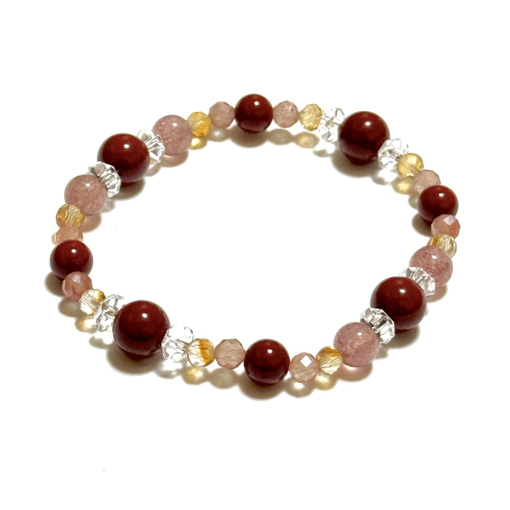 「 紅梅 」 ✯ 辰砂 シトリン アンデシン ストロベリークォーツ / 天然石ブレスレット パワーストーン 天然石アクセサリー