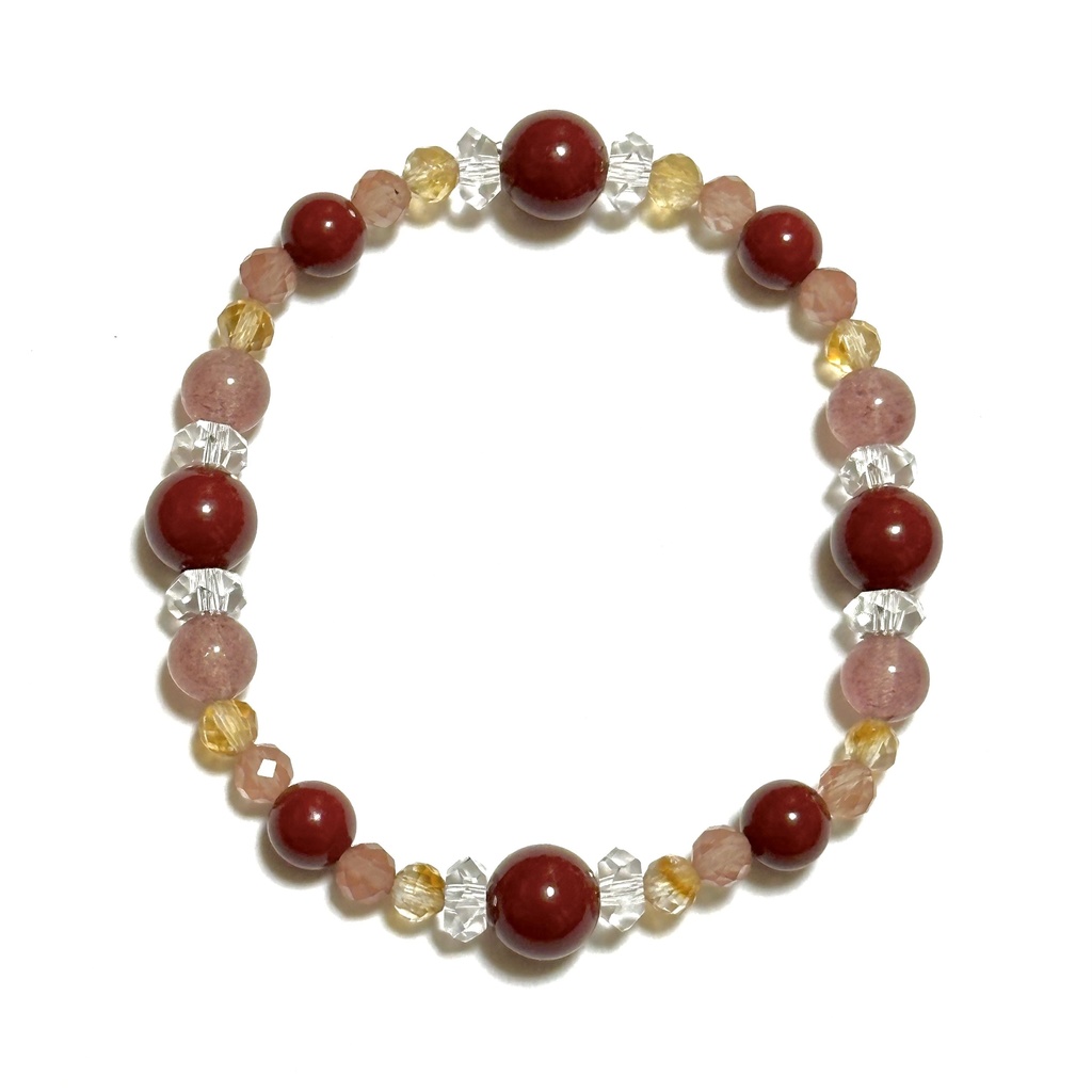 「 紅梅 」 ✯ 辰砂 シトリン アンデシン ストロベリークォーツ / 天然石ブレスレット パワーストーン 天然石アクセサリー