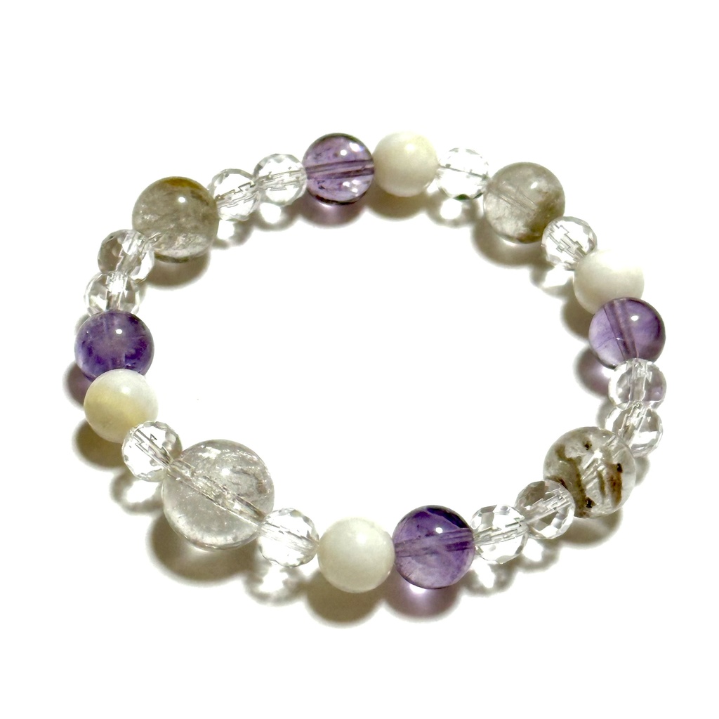 「 白き蛇 」 ✯ 水晶 ガーデンクォーツ アメジスト ゴールデンシャコガイ / 天然石ブレスレット パワーストーン 天然石アクセサリー