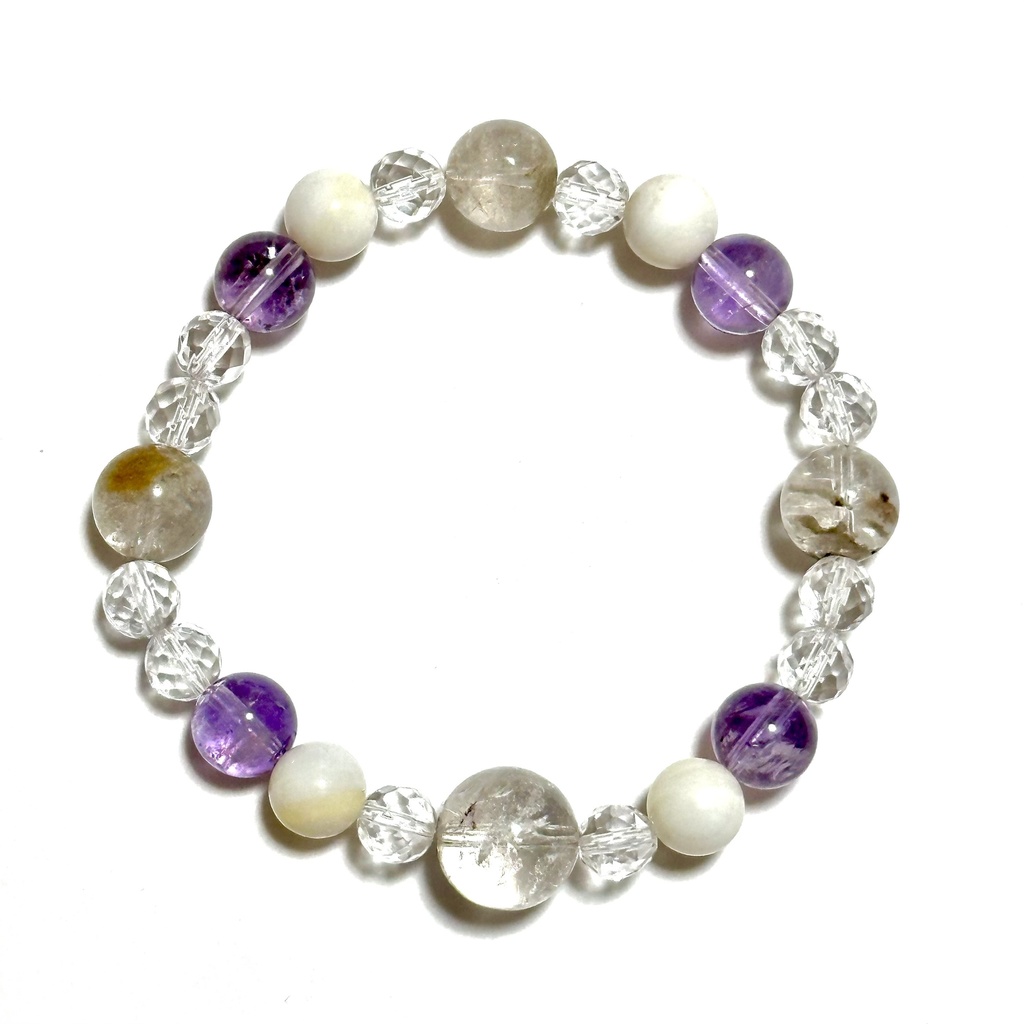「 白き蛇 」 ✯ 水晶 ガーデンクォーツ アメジスト ゴールデンシャコガイ / 天然石ブレスレット パワーストーン 天然石アクセサリー