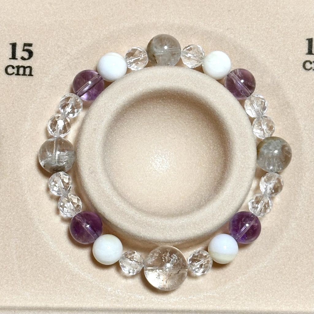 「 白き蛇 」 ✯ 水晶 ガーデンクォーツ アメジスト ゴールデンシャコガイ / 天然石ブレスレット パワーストーン 天然石アクセサリー